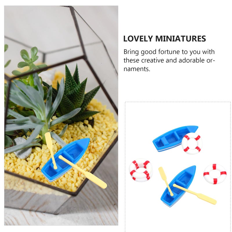 NUOBESTY 2 Sets Mini Vintage Fishing Boats Mini Beach Style Boat Oars Paddles Lifebuoy Set Miniature Ornament Kits for DIY Dollhouse Decorative Micro Landscape Scene Miniature Doll House Items - Image 4